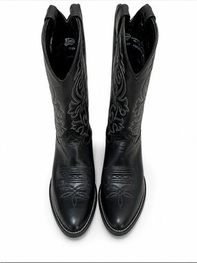 Justin 1407 Men’s Black Leather Western Cowboy Boots Size 8D USA Classic Embroid